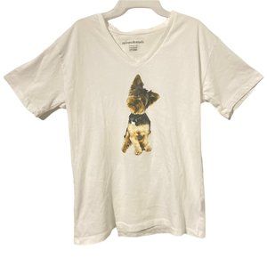 Norma Kamali Yorkshire Terrier T-Shirt Short Sleeve V-Neck Organic Cotton Size L